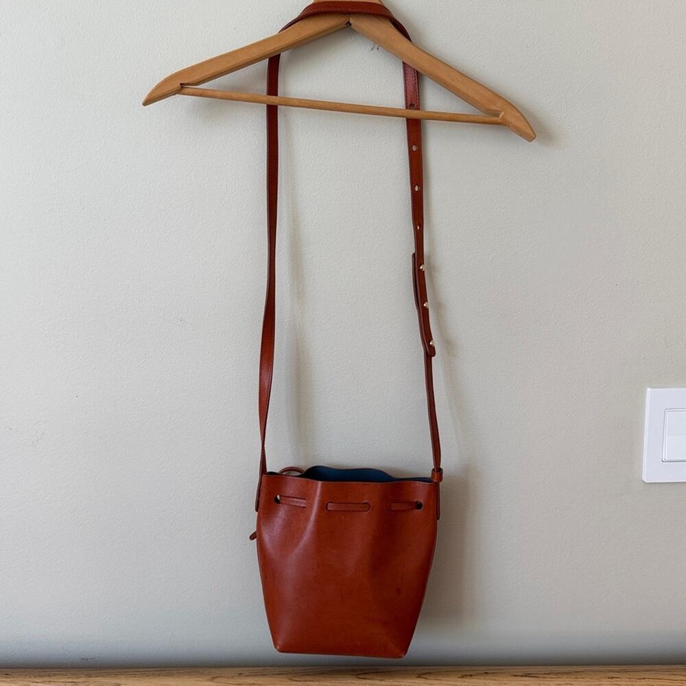Mansur Gavriel Tan Leather Bow Crossbody Bucket Bag - Picture 7 of 11